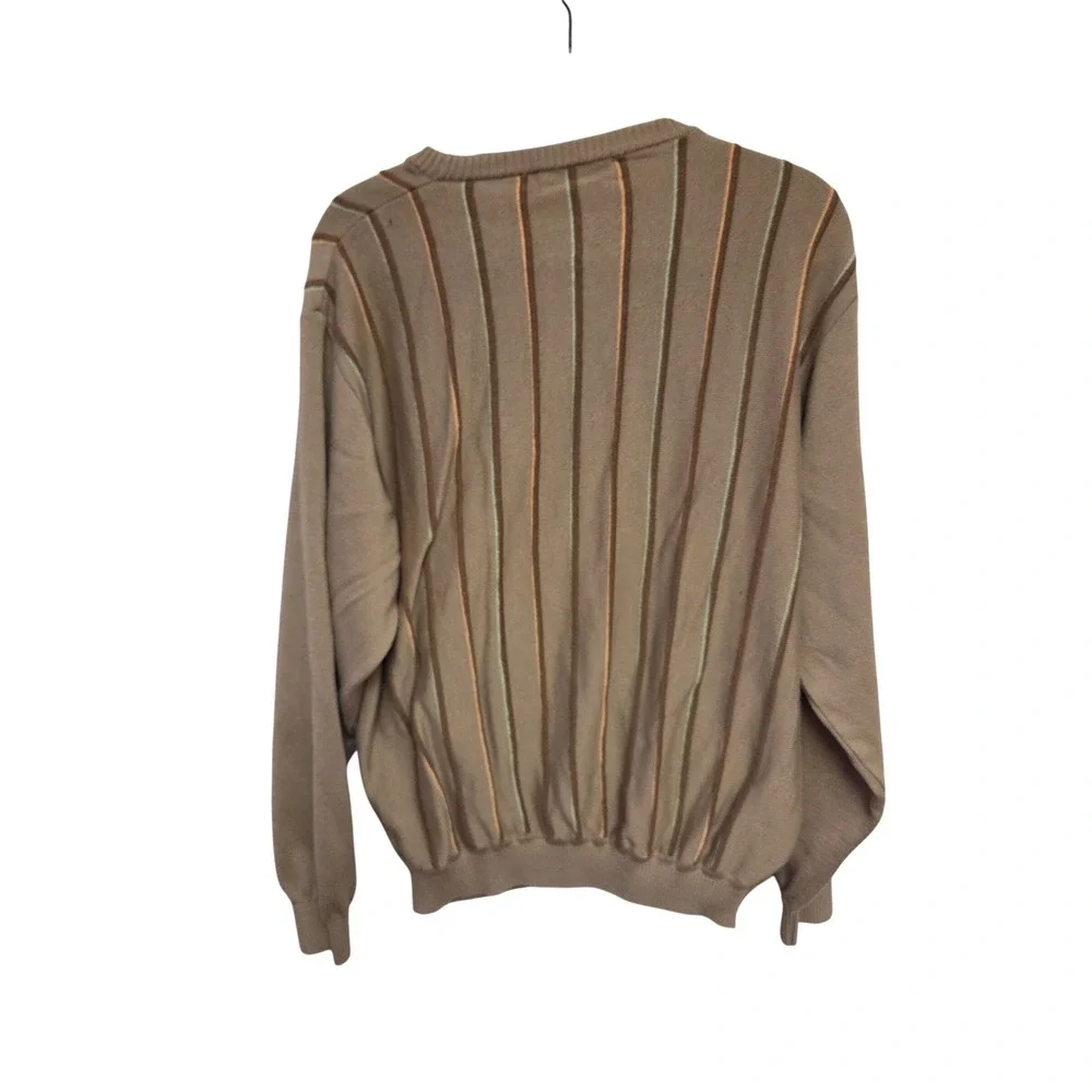 Vintage 80s St Croix Wave Knit‎ Sweater Mens L Textured Stripe Beige Blue Made